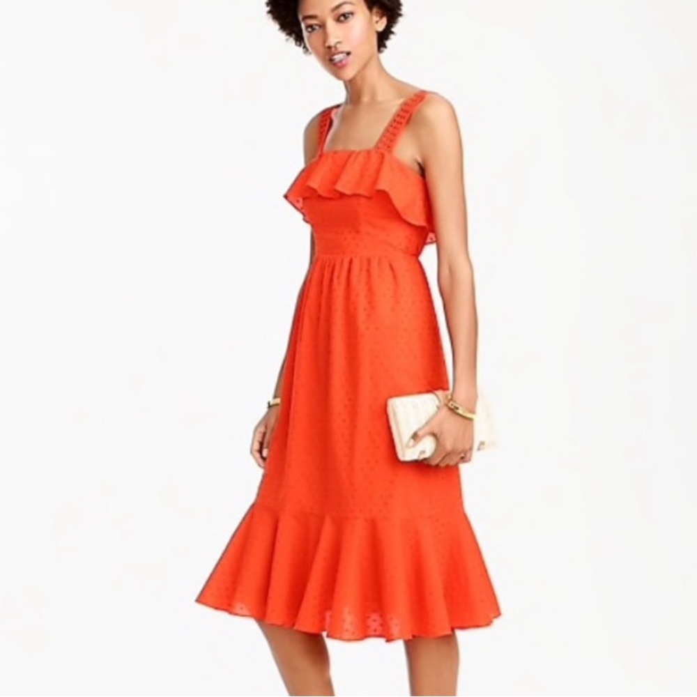 J. Crew Hibiscus Coral Eyelet Midi Sundress